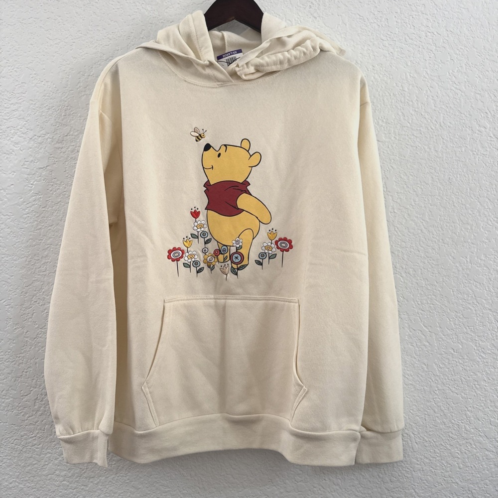 Disney Women's Winnie The Pooh Floral Embroidery Fleece Hoodie Ivory POSJ690 2XL